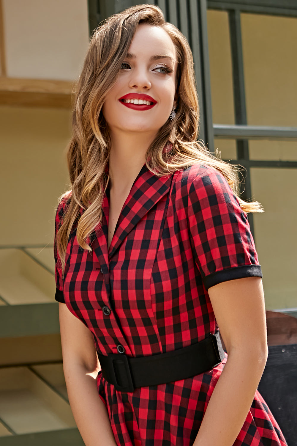 Rot 1950er Plaid Swing Vintage Kleid