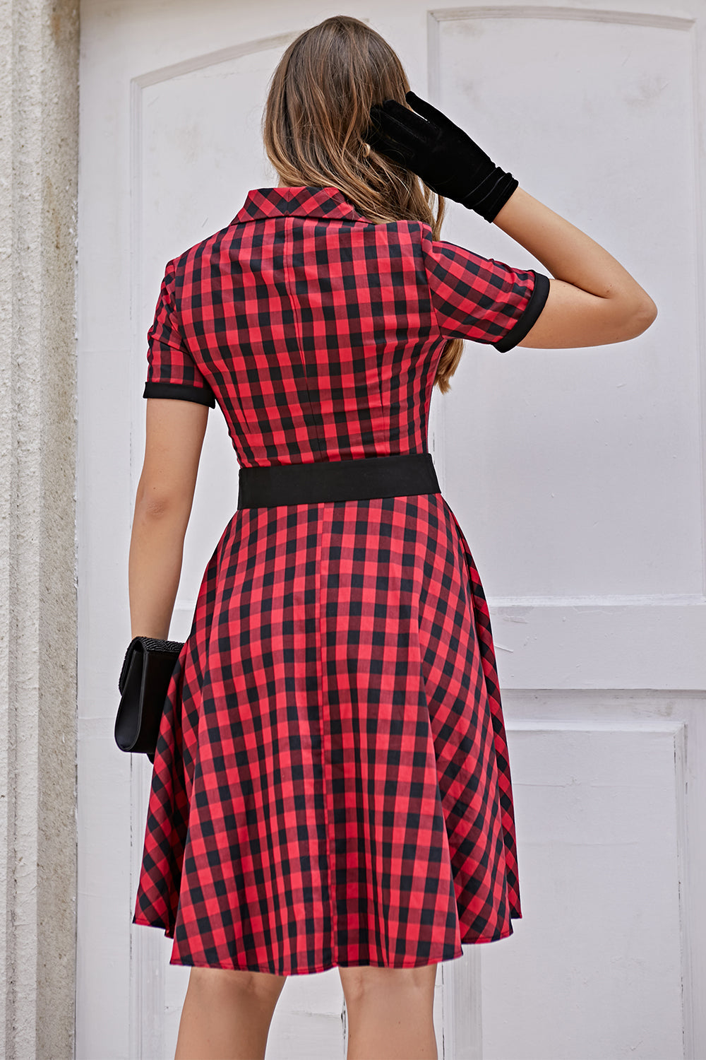 Rot 1950er Plaid Swing Vintage Kleid