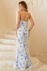 Blaues florales Boho Brautjungfernkleid