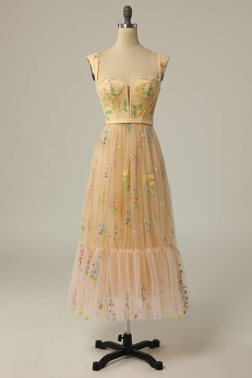 A-Linie Herzausschnitt Champagner Langes Ballkleid mit Stickerei