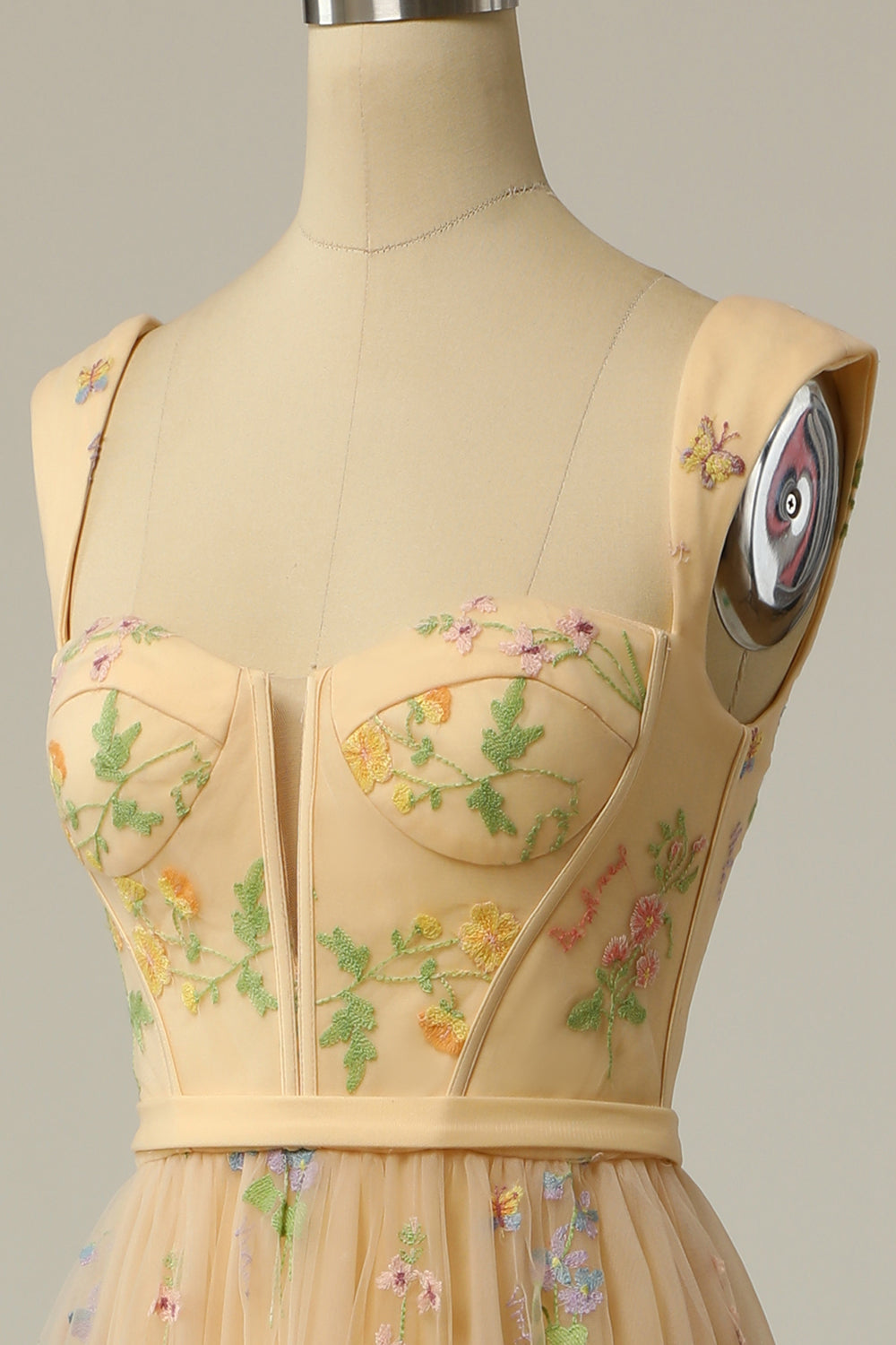 A-Linie Herzausschnitt Champagner Langes Ballkleid mit Stickerei