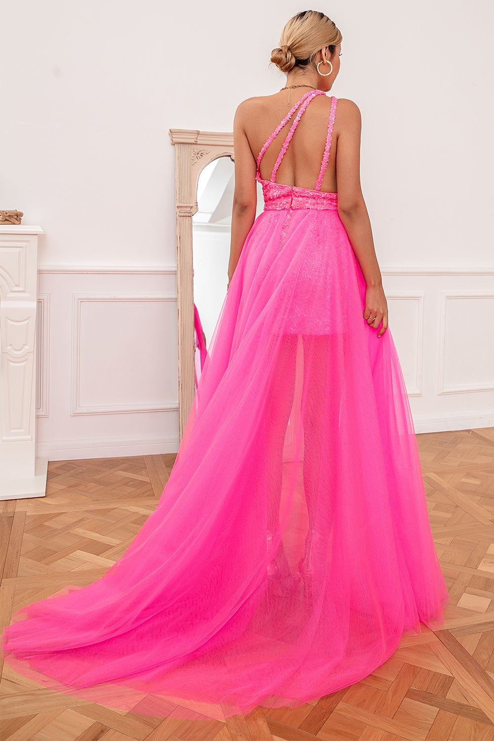 Pink Abnehmbare Schleppe Ballkleid