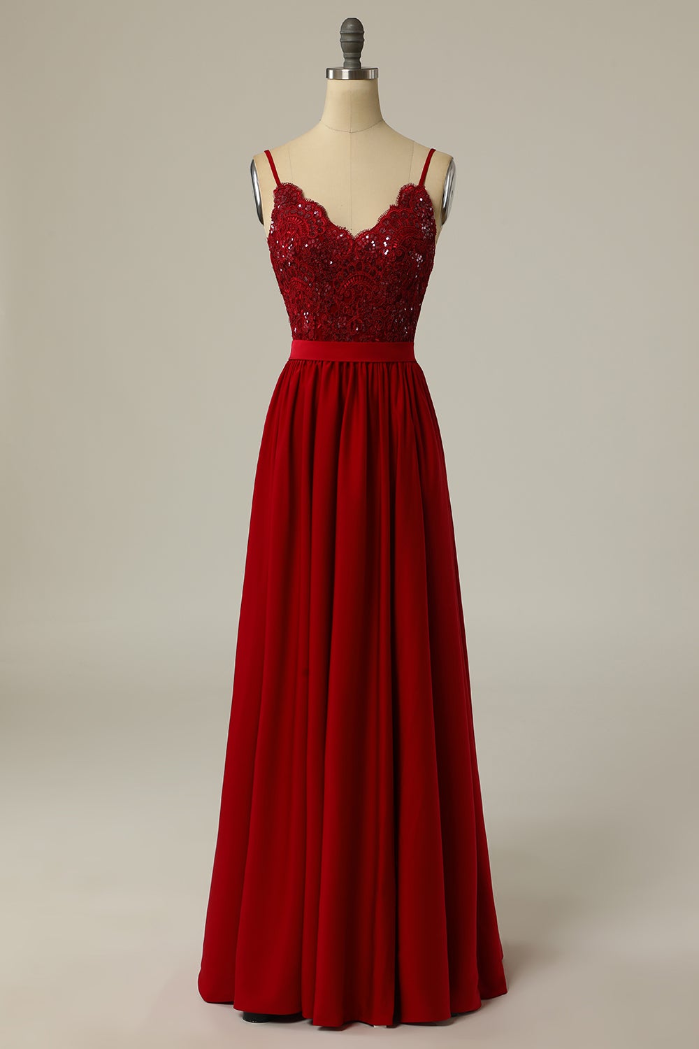 Burgundy Langes Ballkleid mit Spitze