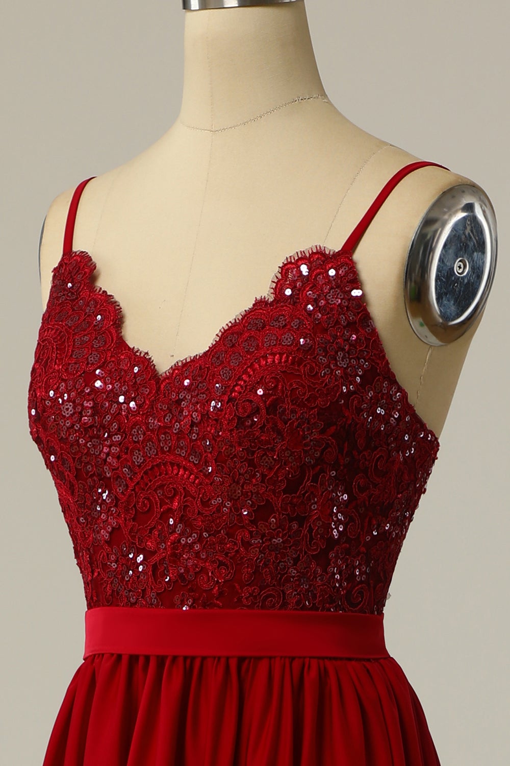 Burgundy Langes Ballkleid mit Spitze