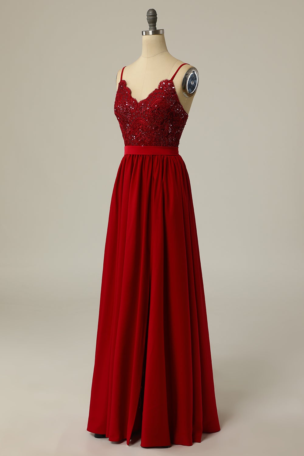 Burgundy Langes Ballkleid mit Spitze
