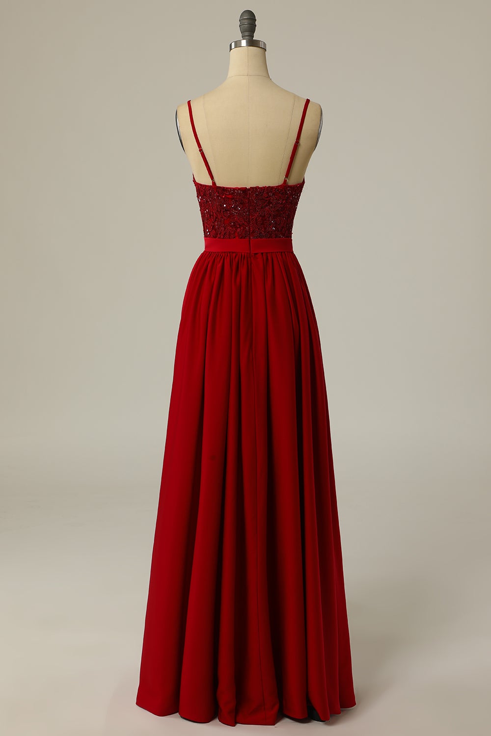 Burgundy Langes Ballkleid mit Spitze