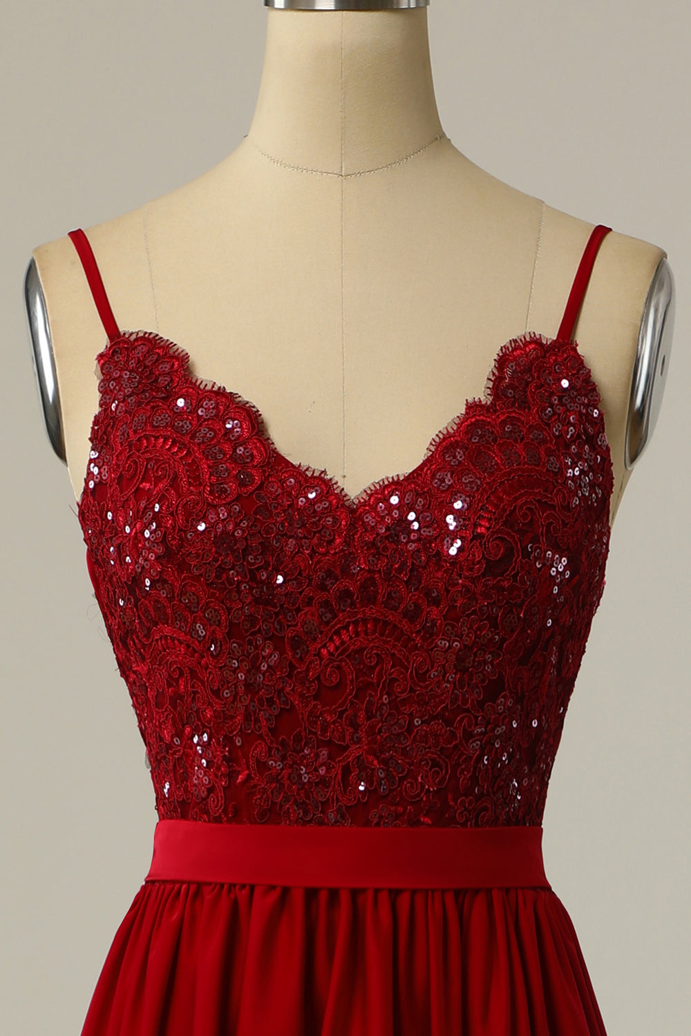 Burgundy Langes Ballkleid mit Spitze