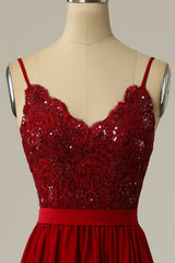 Burgundy Langes Ballkleid mit Spitze
