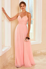 Spitze Blush Brautjungfer Kleid