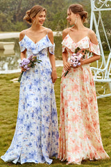 Print Blush Brautjungfernkleid mit Rüschen