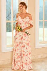 Print Blush Brautjungfernkleid mit Rüschen