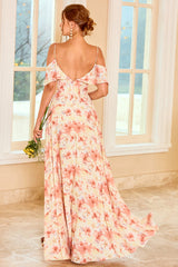 Print Blush Brautjungfernkleid mit Rüschen