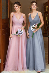 A Line Spaghetti Träger Grau Blau Lange Brautjungfer Kleid