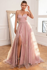 Glitter Blush Langes Ballkleid mit Schlitz