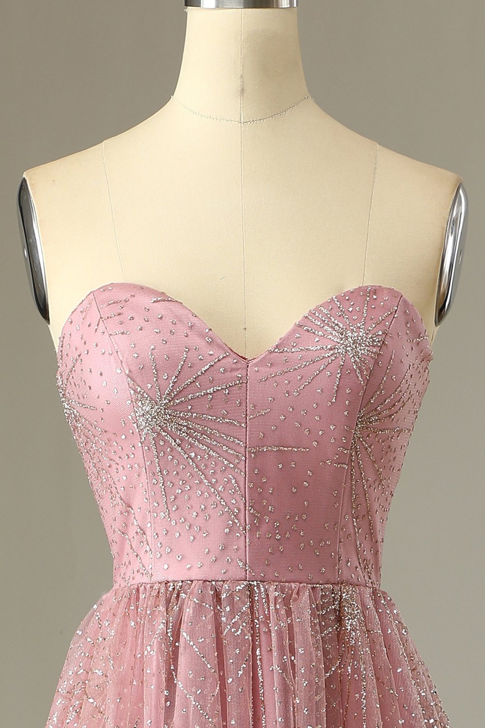 A Line Herzausschnitt Blush Ballkleid mit Kreuz Rücken