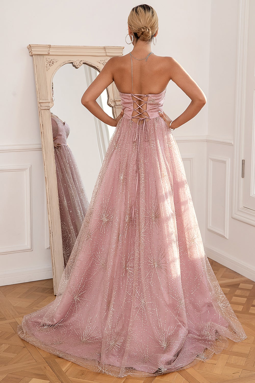 Glitter Blush Langes Ballkleid mit Schlitz