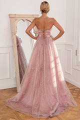 Glitter Blush Langes Ballkleid mit Schlitz