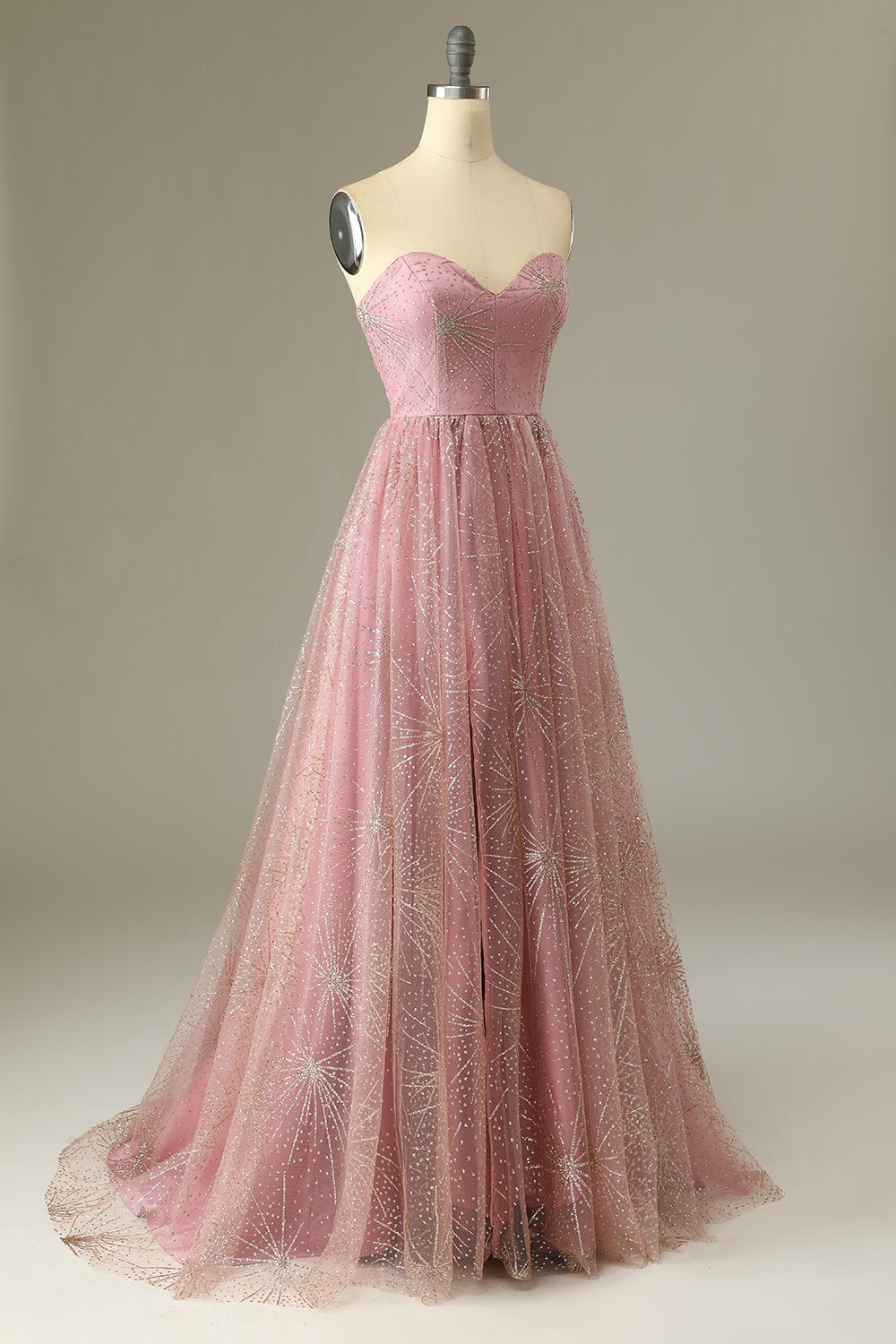 A Line Herzausschnitt Blush Ballkleid mit Kreuz Rücken