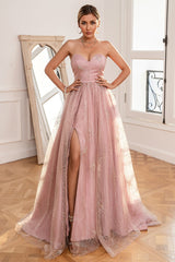 Glitter Blush Langes Ballkleid mit Schlitz