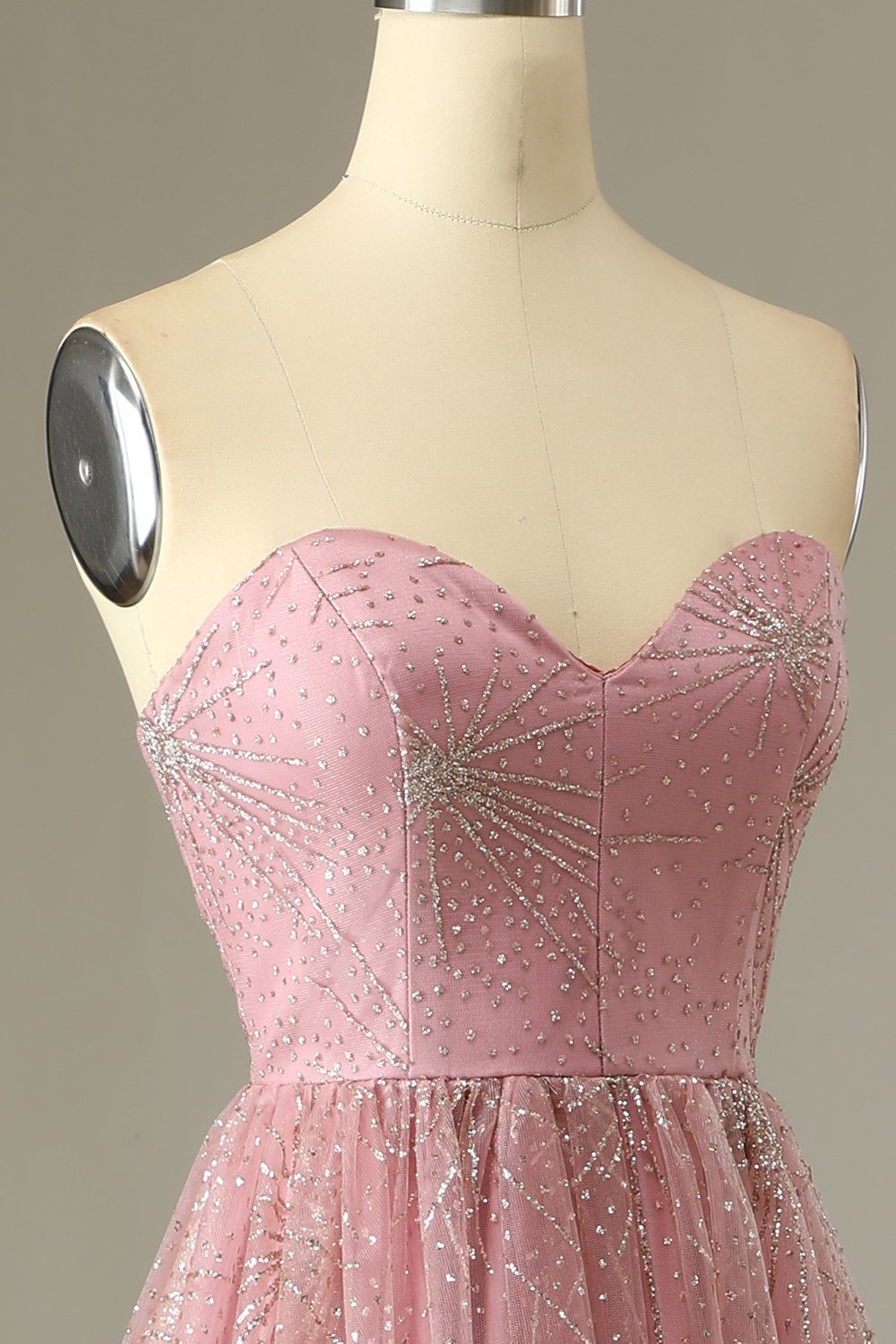 A Line Herzausschnitt Blush Ballkleid mit Kreuz Rücken