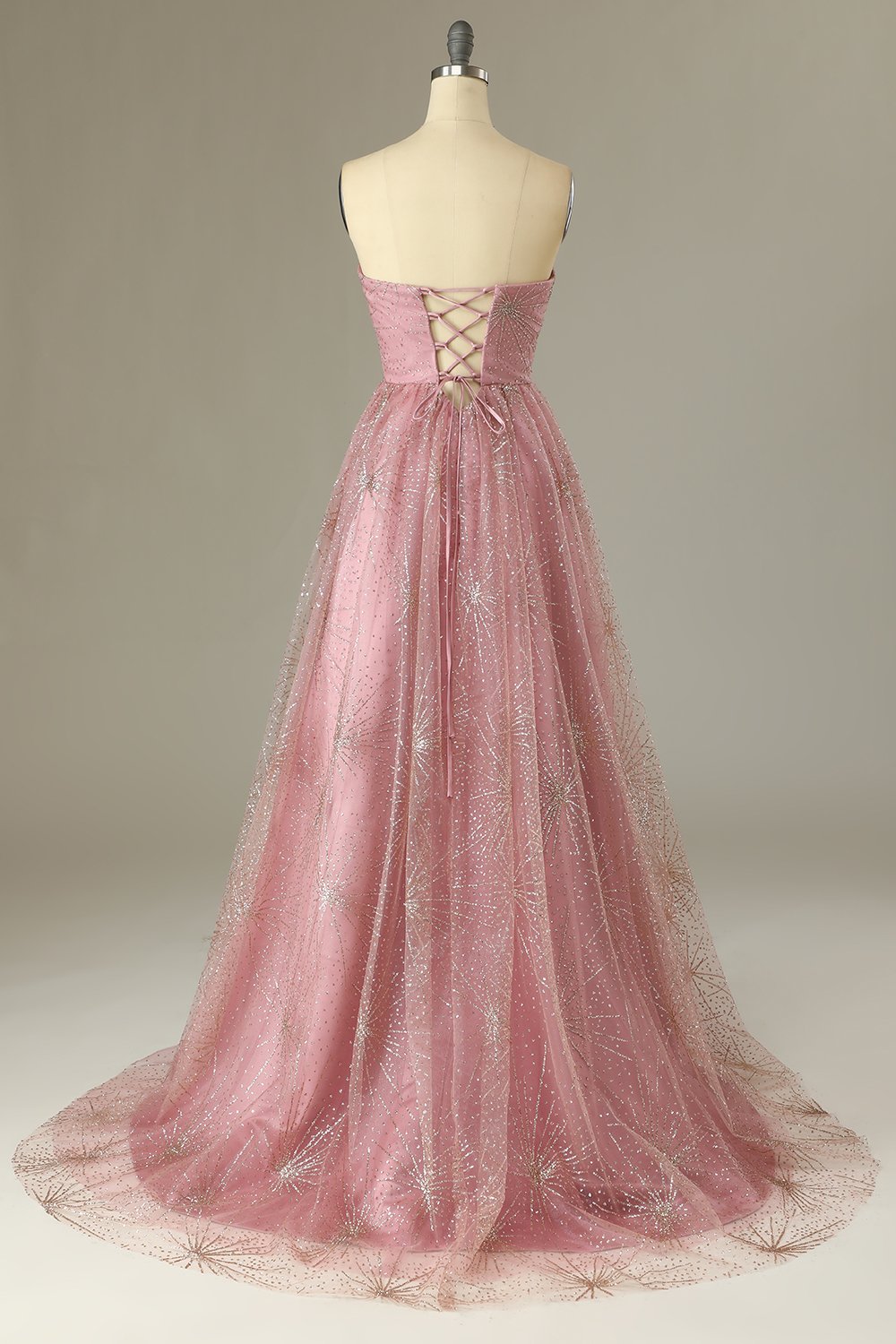 A Line Herzausschnitt Blush Ballkleid mit Kreuz Rücken