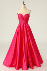 A Line Herzausschnitt Fuchsia Langes Ballkleid mit Ruched