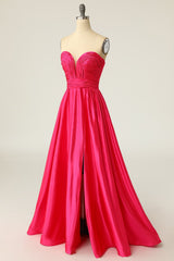 A Line Herzausschnitt Fuchsia Langes Ballkleid mit Ruched