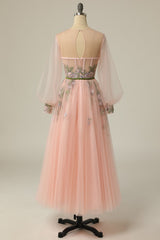A Linie Jewel Light Nude Langes Ballkleid mit Stickerei
