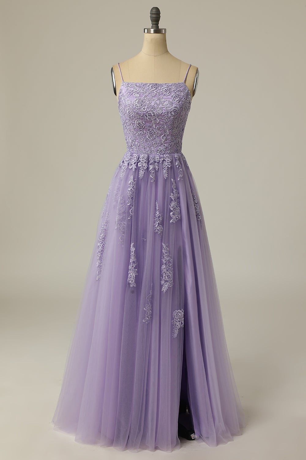 A LinIe Trägerlos Helles Lila Langes Ballkleid mit Applikationen