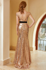 Champagner Pailletten Schulterfreies Abendkleid