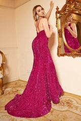 Meerjungfrau Eine Schulter Fuchsia Pailletten Übergröße Ballkleid mit Pinsel Schleppe