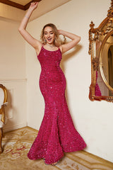 Fuchsia Pailletten Meerjungfrau Übergröße Ballkleid mit Schnürboden
