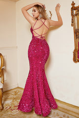 Fuchsia Pailletten Meerjungfrau Übergröße Ballkleid mit Schnürboden
