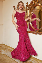 Fuchsia Pailletten Meerjungfrau Übergröße Ballkleid mit Schnürboden