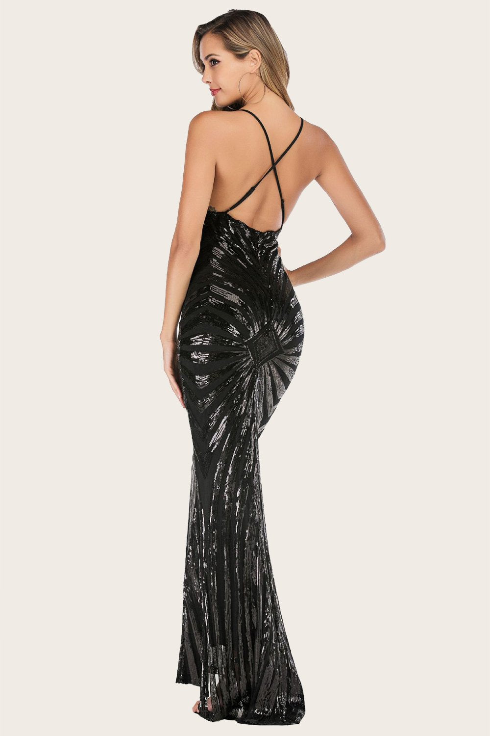 Schwarze Meerjungfrau Pailletten langes Ballkleid