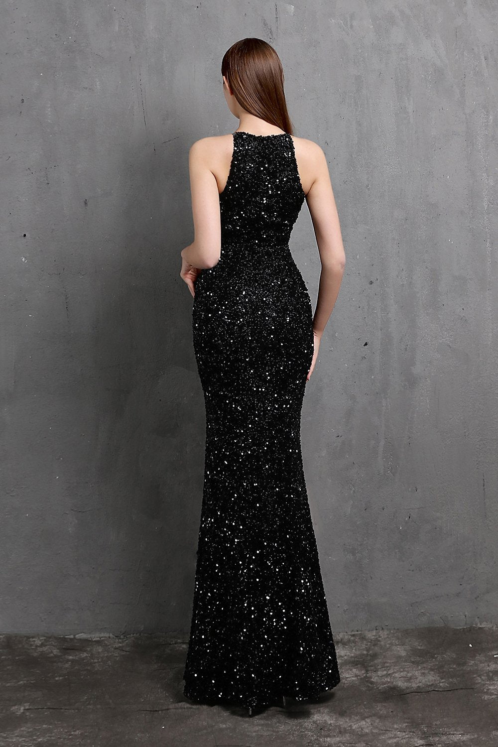 Burgund Pailletten langes Ballkleid mit Schlitz