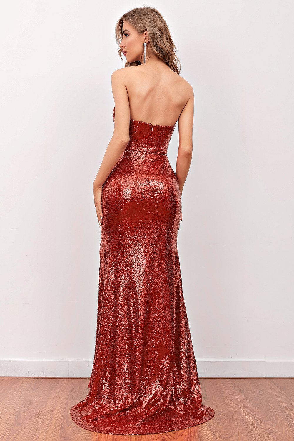 Rotes Pailletten Meerjungfrau langes Ballkleid