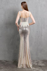 Gold Meerjungfrau Pailletten V Hals Ballkleid