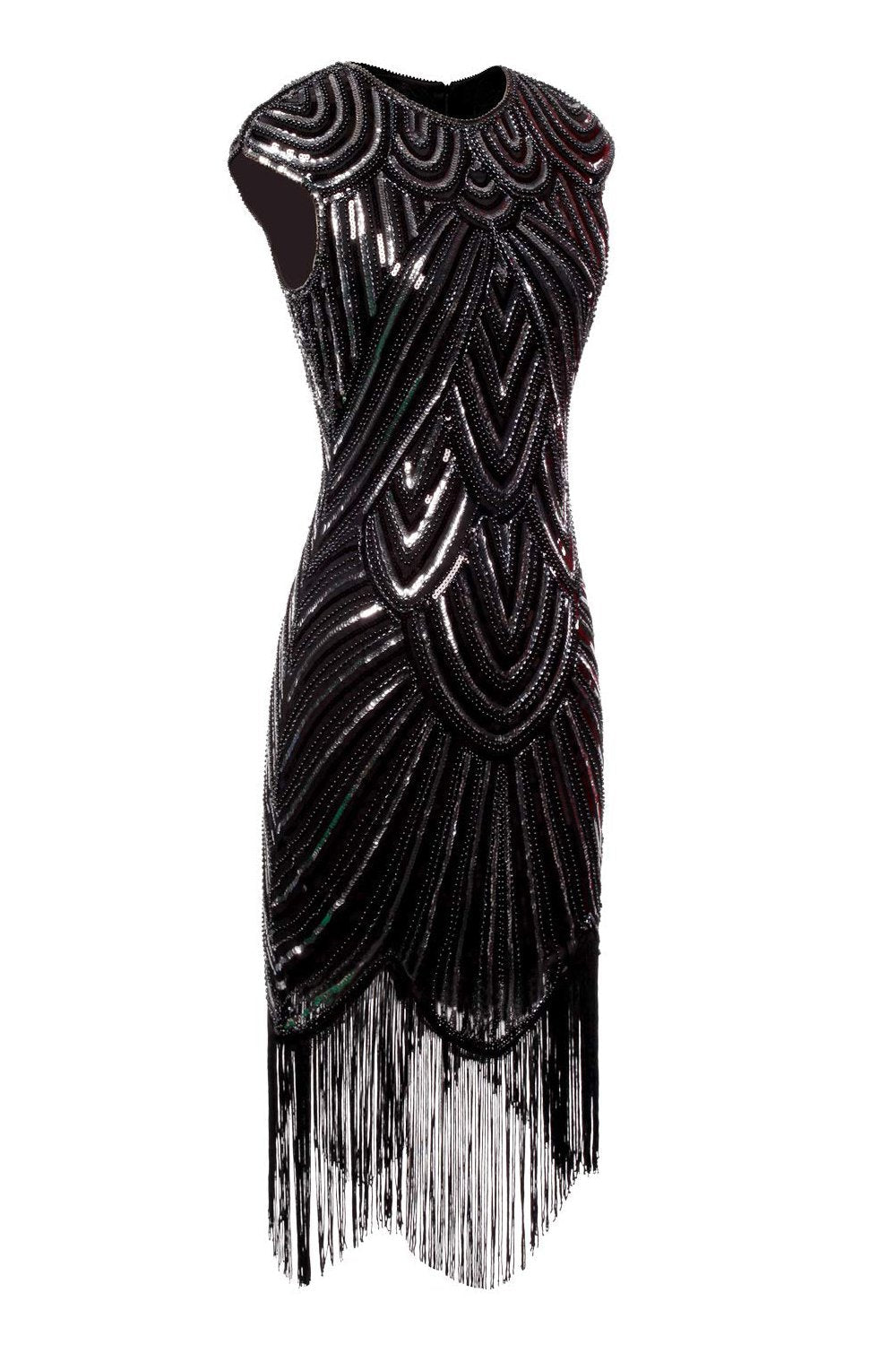 Schwarz Gatsby Funkeln Fransen 1920er Jahre Kleid
