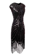 Schwarz Gatsby Funkeln Fransen 1920er Jahre Kleid