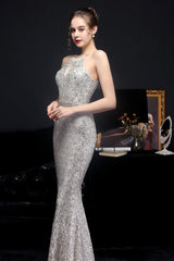 Silber Neckholder Pailletten Partykleid