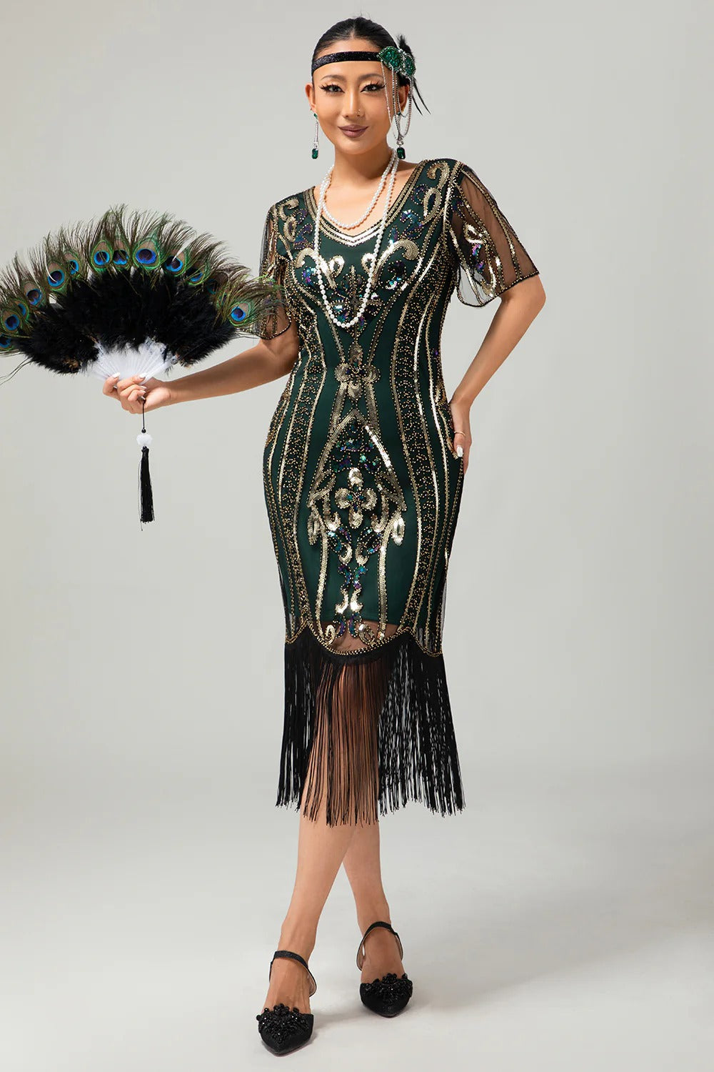 Flapper Burgunder Bodycon Paillettenkleid mit Fransen aus den 1920er Jahren