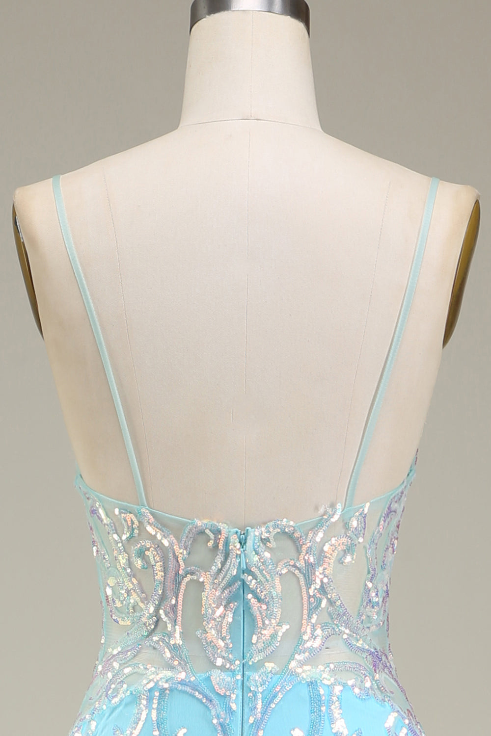 Blaues Spaghettiträger glitzerndes Meerjungfrauen Ballkleid