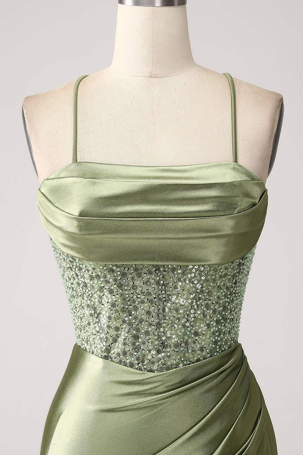 Armeegrünes Meerjungfrauen Pailletten langes Ballkleid mit Schlitz
