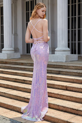 Lila Glitzer applikationen Korsett Ballkleid mit Schlitz