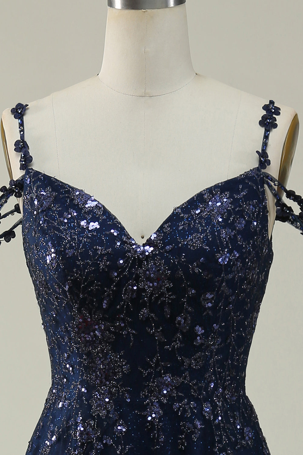 Marineblaues A-Linie Langes Ballkleid mit kalter Schulter