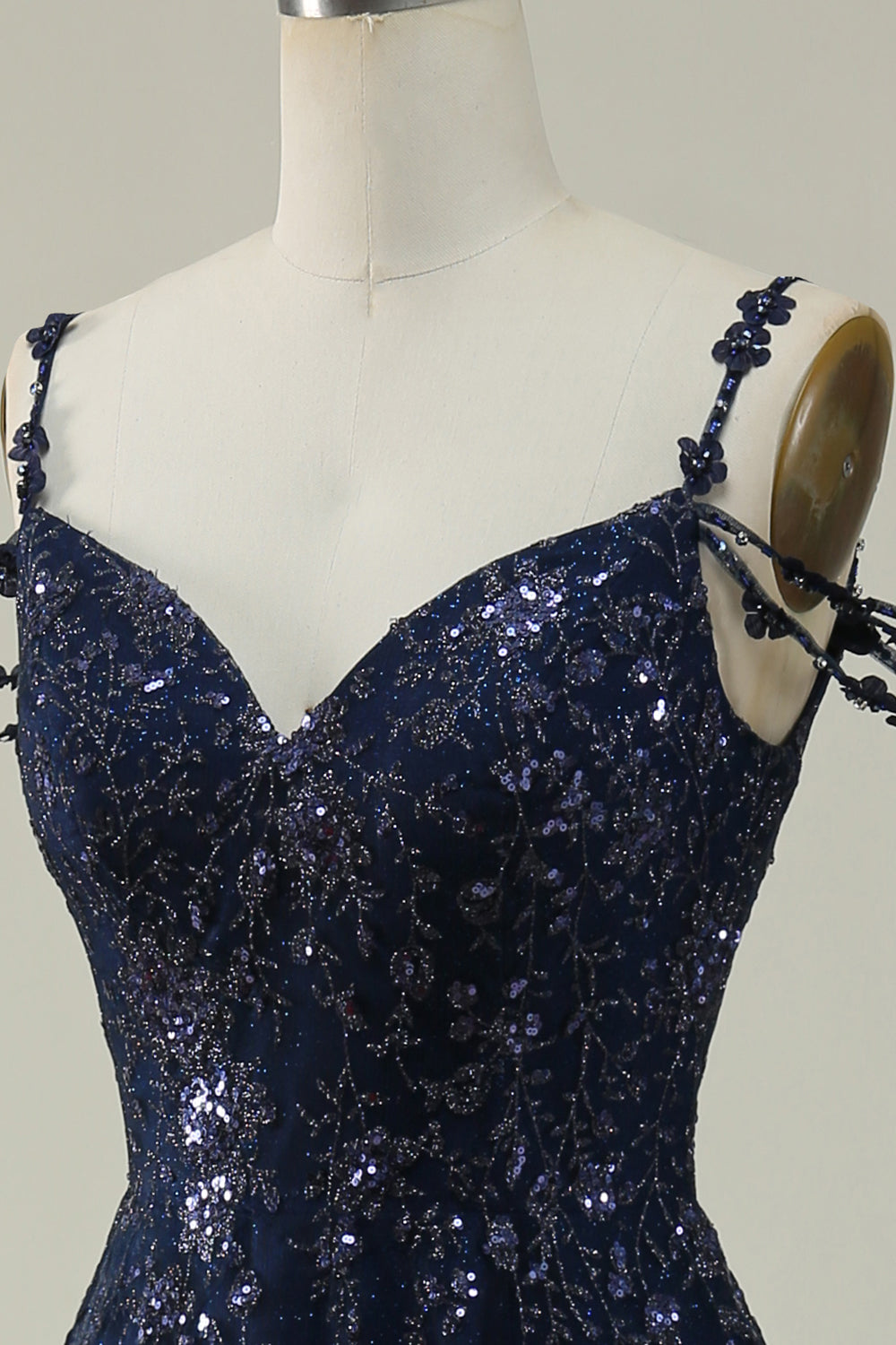 A-Linie schulterfreies marineblaues langes Ballkleid mit Applikationen