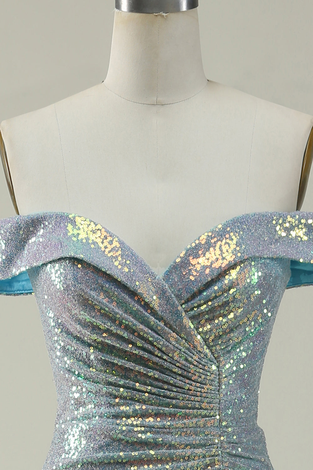 Meerjungfrau Blaues funkelndes schulterfreies Ballkleid mit Schlitz