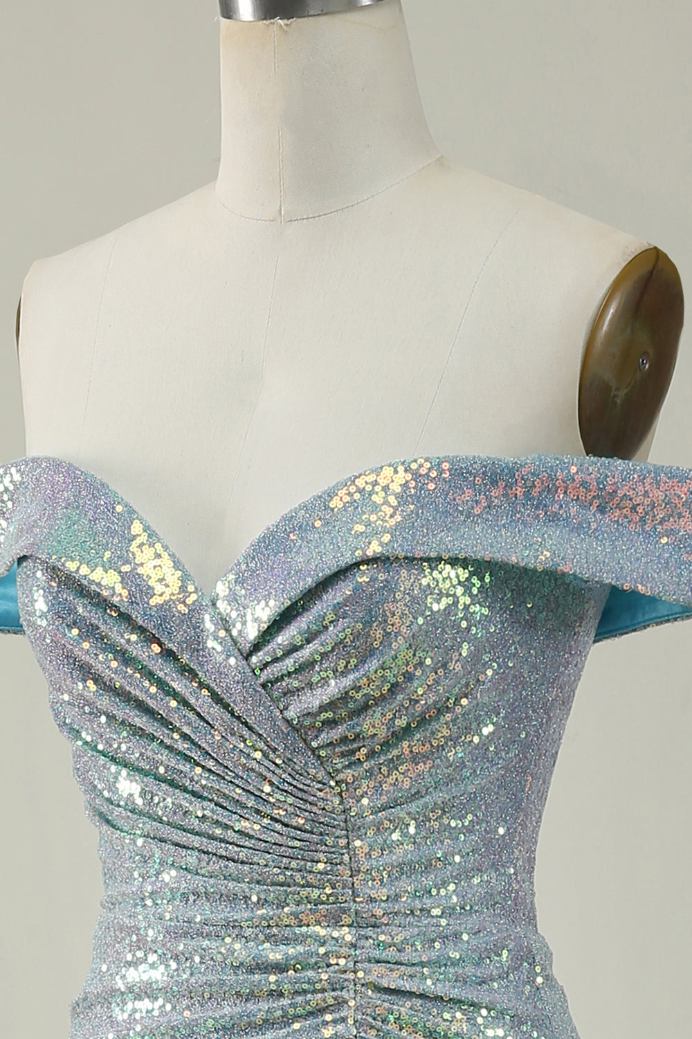 Meerjungfrau Blaues funkelndes schulterfreies Ballkleid mit Schlitz