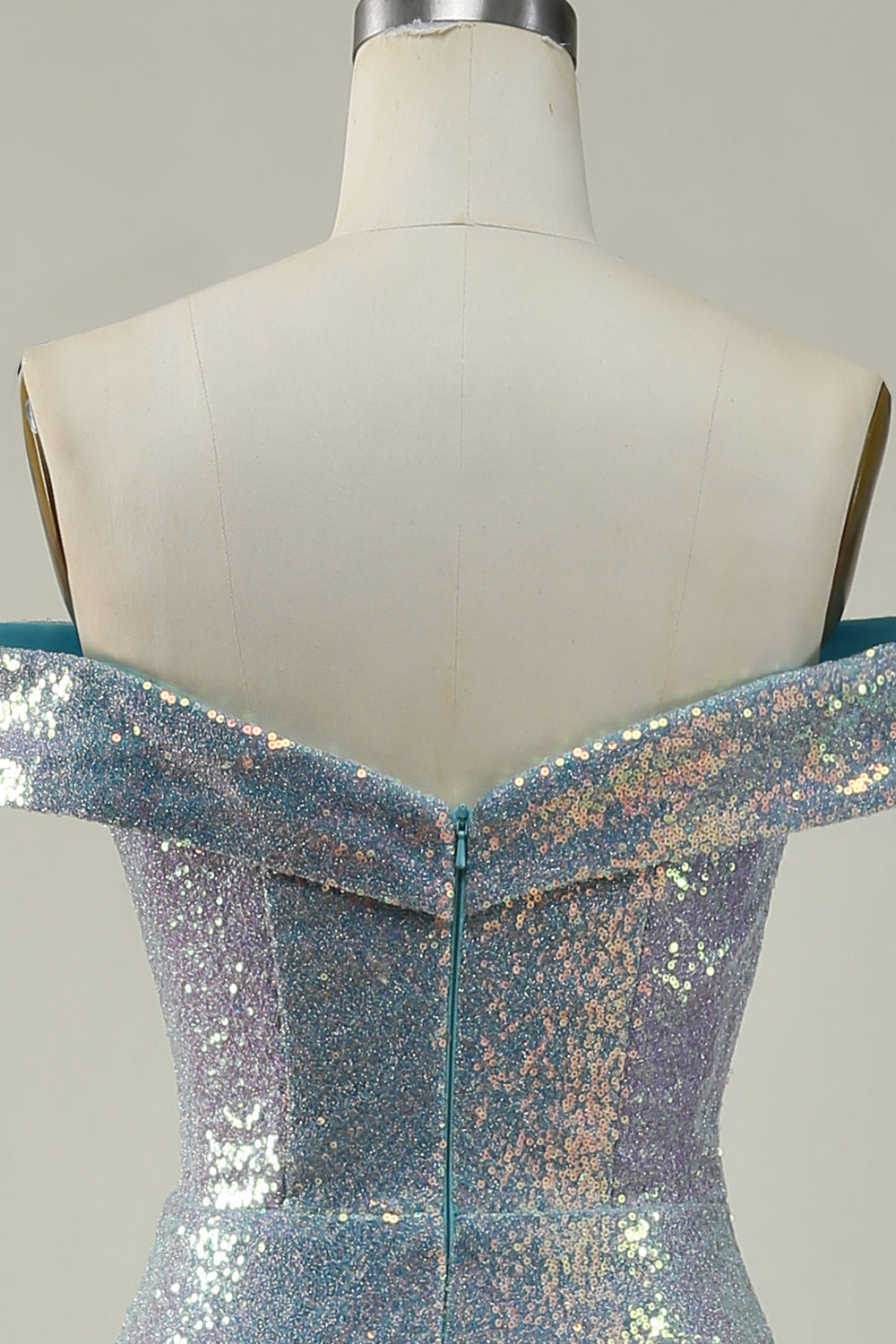Meerjungfrau Blaues funkelndes schulterfreies Ballkleid mit Schlitz